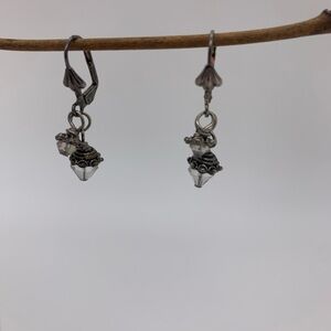 Vtg. Dainty Dangle Silver & Crystal Art Glass Pierced Earrings Cluster